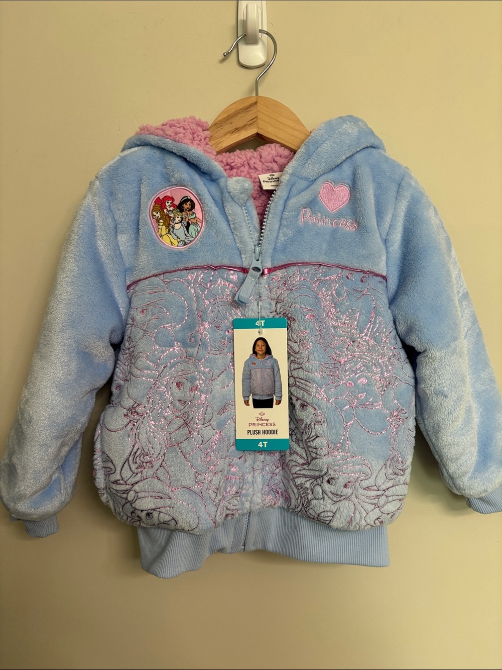 Disney Light Blue & Pink Princess Plush Zip Hoodie 4T NWT Jacket Coat